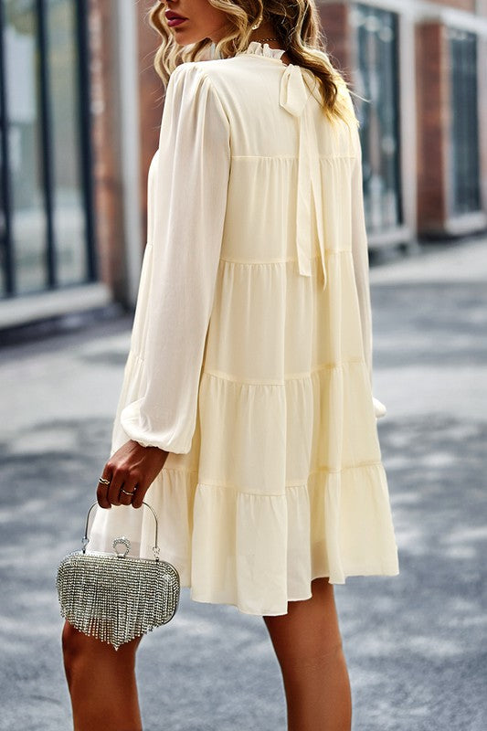 Love Kuza Long Sleeve Tiered Dress Beige / XLarge (12-14)