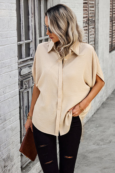 Dolman Sleeves Button Front Blouse