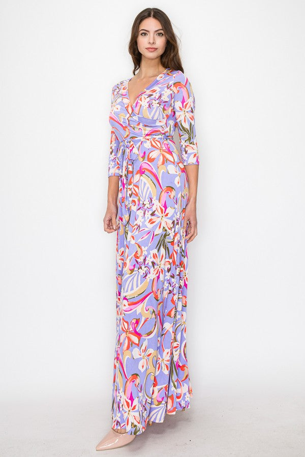 Love Kuza Lavender Hibiscus Bloom Venechia Maxi Wrap Dress Lavender / XLarge (14-16) Love Kuza Lavender Hibiscus Bloom Venechia Maxi Wrap Dress Lavender / XLarge (14-16)