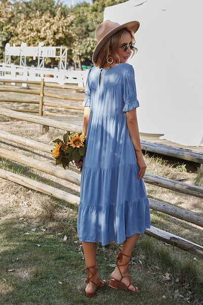 Bell Sleeves Easy Tiered Midi Dress