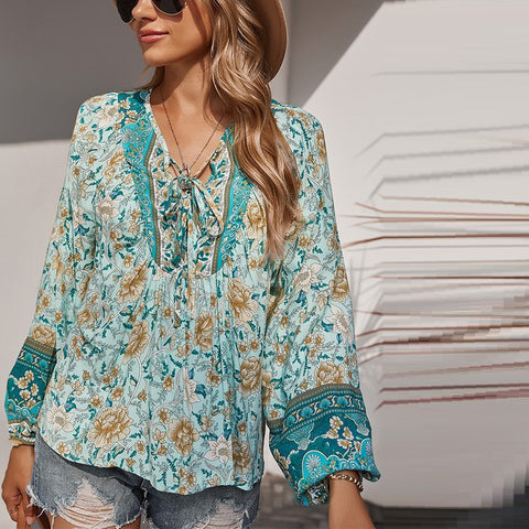 Boho Floral Laidback Blouse | Shirts & Blouse | drop shoulder, drop shoulder sleeve top, drop shoulder sleeves top, drop shoulder top, elings, layering piece, layering top, long sleeve, long sleeve top, long sleeves, loose fit, loose fit top, love kuza, lovely top, mock neck, new arrival, new arrivals, pretty top, soft knit top, solid top, versatile top | Love, Kuza