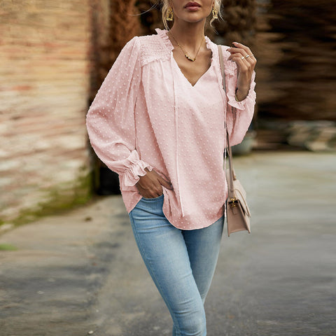 Dainty Dot Smocked Shoulder Blouse | Fashion Top | blouse, elings, layering piece, layering top, long sleeve, long sleeve top, long sleeves, loose fit, love kuza, lovely top, new arrival, new arrivals, shop the season, versatile top | Love, Kuza