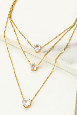 Clear Glass & Goldtone Star Pendant Trio Layering Necklace Set | Accessories | accessories, gold, heart collection, necklace, ornate, pendant, trio necklace set, very carrot | Very Carrot