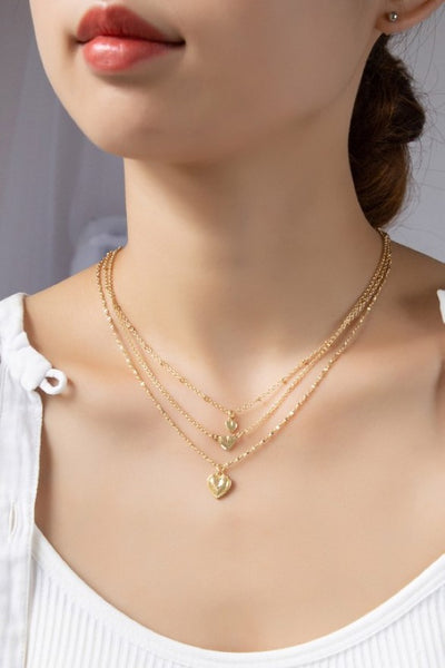 Goldtone Small Heart Pendant Trio Layering Necklace Set