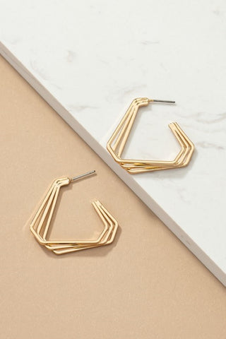 Three layer geo shape hoop overlapped earrings | Accessories | accessories, beads, coral, drop earrings, earrings, gold, ornate, very carrot | Very Carrot