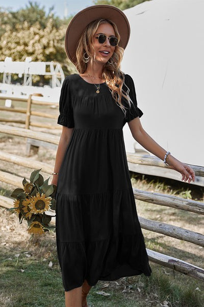 Bell Sleeves Easy Tiered Midi Dress
