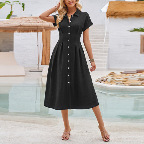 Polished Button-Up Waist Cinch Midi | Dress | black midi dress, Blue midi dress, dolman sleeve, dolman sleeve dress, elings, front page, maxi, maxi dress, maxi dresses, midi dress, midi dresses, midi dresses for women, new arrival, new arrivals, solid, vneck dress | Love, Kuza