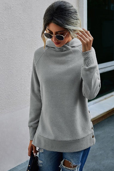 Button Sides Hoodie Sweater