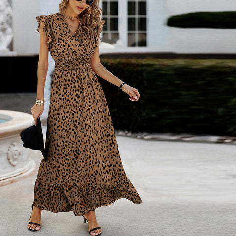 Ruffled Cap Sleeves Surplice Maxi Dress | Dress | button down, elings, front page, maxi, maxi dress, new arrivals, tiered dress, vneck dress | Love, Kuza