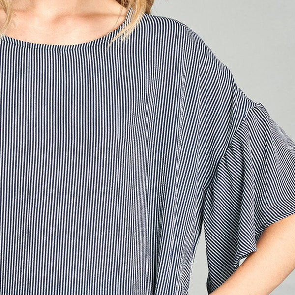 Relaxed Fit Striped Bell Sleeve Top - Love, Kuza