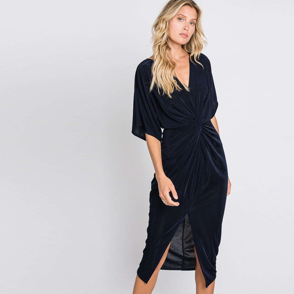 slim fit dress slacks Love Kuza Silky Draped Kimono Dress Lilac / XLarge (14-16)