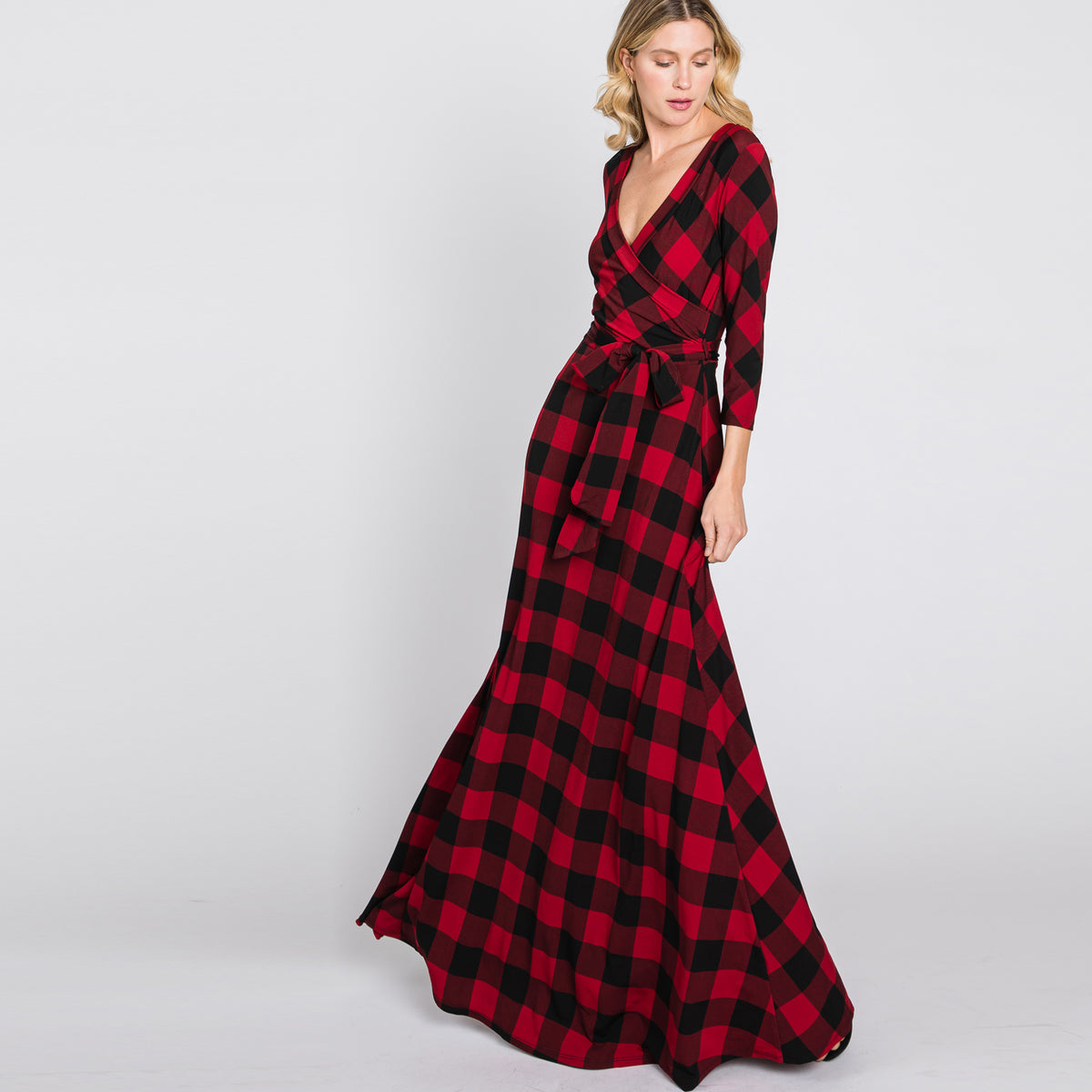 Love Kuza Red Buffalo Plaid Venechia Maxi Wrap Dress Burgundy/Black Plaid / Medium (8-10) Love Kuza Red Buffalo Plaid Venechia Maxi Wrap Dress Burgundy/Black Plaid / Medium (8-10)