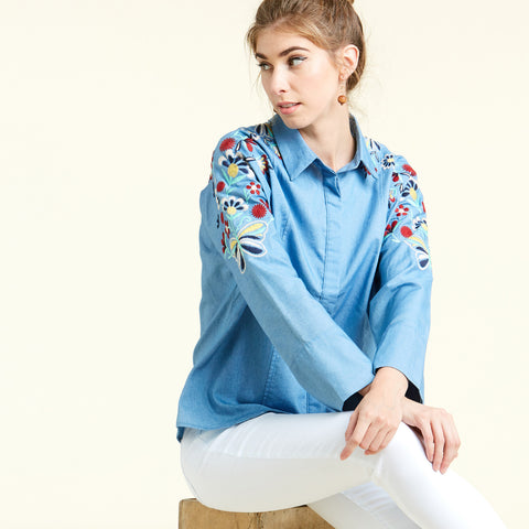 Vintage Floral Embroidered Blouse | tops on sale | 100% cotton, casual, cotton, cotton gloves, denim, denim long sleeve, easy wear, ethnic, final, final sale, floral, flower, fresh, light weight, love kuza, spring, summer, tops on sale, transition | Love, Kuza