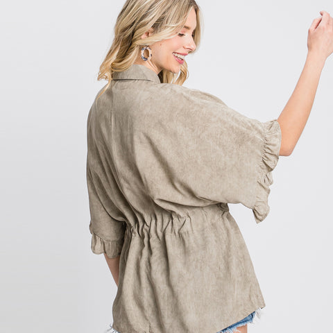 Summer Love Kimono Sleeve Blouse | Fashion Top | blouse, button front, charcoal, charcoal top, comfortable, olive, olive top, relaxed, short sleeve top, solid top, Spring2021, top | Love, Kuza