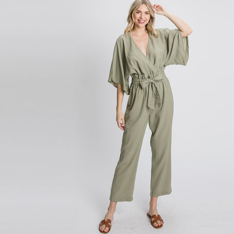 Sunkissed Kimono Jumpsuit | Jumpsuits & Rompers | bell sleeve, casual, casual dress, dressy, easy wear, jumpsuit, jumpsuits, light weight, lovekuza, olive, spring, summer, Summer2020, v-neck | Love, Kuza