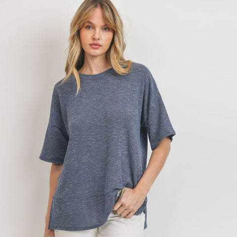 Comfy Slub Knit Tunic Top | Fashion Top | classic tunic top, comfortable tunic top, everyday tunic top, love kuza, Oversize tunic, oversize tunic top, Oversize tunics, round neck tunic top, short sleeve top, solid top, spring tops, Spring2022, summer tops | Love, Kuza