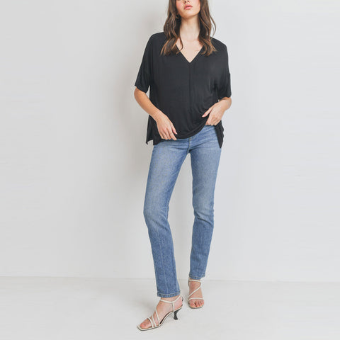 Comfy Delight Tunic Top | Fashion Top | boxy fit tunic top, boyfriend shirt, casual, casual boyfriend shirt, comfy, drappy tunic top, love kuza, new arrival, new arrivals, Oversize Tunic, oversize tunic top, relaxed fit tunic top, short sleeve top, solid top, spring oversize tunic, Spring2022, v neck tunic top | Love, Kuza