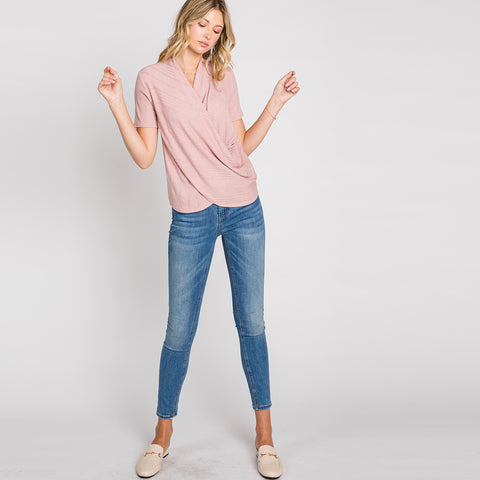 Dreamy Ribbed Wrap Blouse | Fashion Top | blouse, casual, comfy, every day wrap top, front wrap top, love kuza, lovely top, pretty top, relaxed fit tunic top, short sleeve top, short sleeve v neck blouse, solid top, spring top, Spring2022, wrap blouse, wrap top | Love, Kuza