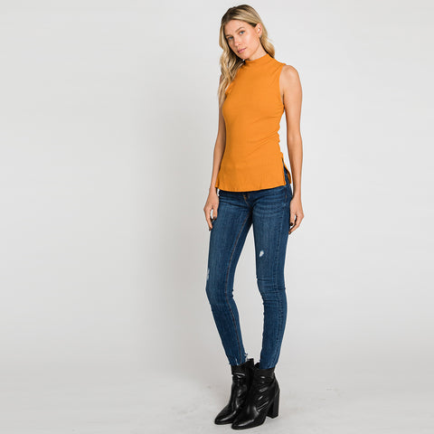 Mock Neck Sleeveless Top | Fashion Top | basic piece, basic top, Butter color top, cami, camisole, carrot color top, classic mock neck, classic top, Fall2022, layering piece, modern, new arrivals, Sleeveless, sleeveless mock neck top, sleeveless top, Spring2022, trendy | Love, Kuza