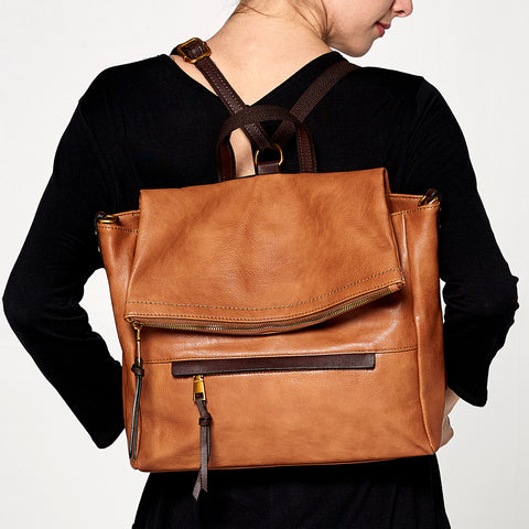 Envelope Fold Leather Backpack | Accessories | backpack, bag, black, brown, burgundy, crossbody, fashion, handbags, leather, mustard, new arrivals, stone, vegan leather | Love, Kuza