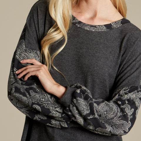 Brushed Cashmere Sweater | Fashion Top | black, charcoal, charcoalo, comfortable, comfy, cozy, detail, fall2019, gray, hoodie, lounge, love kuza, Made in USA, oversize, paisley, solid, sweater | Love, Kuza