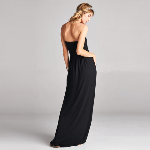 Solid Strapless Maxi Dress | Dress | casual dress, dresses, fall, Made in USA, maxi, maxi dress, plus, solid, spring, strapless, summer, transition | Love, Kuza