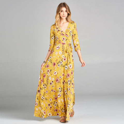All About Anemones Venechia Maxi Wrap Dress | Dress | 3/4 sleeve, casual dress, everyday dress, floral, flower, foliage, mustard, occasion dress, spring, summer, transition, V-neck, venechia, venechia dress, venechia maxi dress, venechia wrap dresses | Love, Kuza