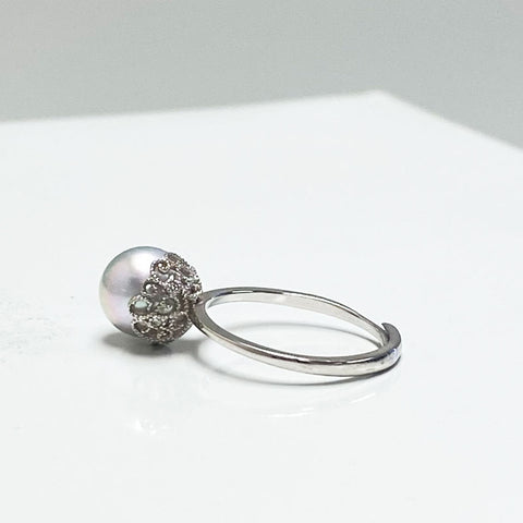 Anahi Akoya Pearl Lace Ring | Rings | adjustable ring, blue stone ring, cultured pearls, Fine Jewelry, Japanese Akoya Pearl flower Ring, Japanese Akoya pearl ring, new arrivals, rings, silvery blue-grey pearl ring, silvery pearls, unique pearl, white pearls | Dikuza