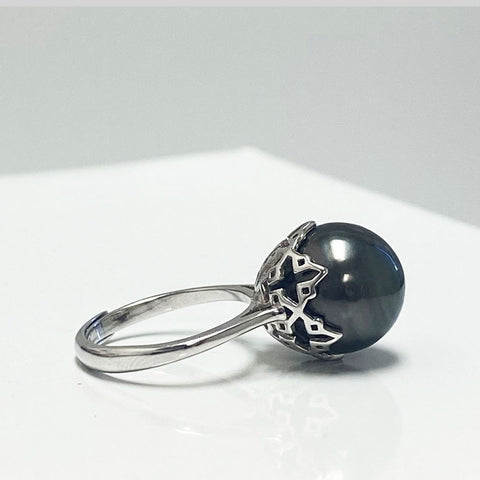 Ariana Tahitian Pearl Single Ring | Rings | 925 sterling silver, adjustable ring, Black pearl, black pearls, cultured pearl, Fine Jewelry, intricate design ring, Jewelry, new arrivals, pearl ring, rings, S925, tahitian pearl ring, Tahitian Pearl Single Ring | Dikuza