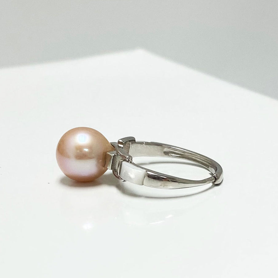 Aubrey Fresh Water Lovely Pearl Ring | Rings | adjustable ring, cultured pearls, Fine Jewelry, fresh water lovely pearl, fresh water pearl ring, new arrivals, pearl and zircon ring, pink pearls, rings, s925 ring, silvery pearls, sterling silver ring, unique pearl | Dikuza