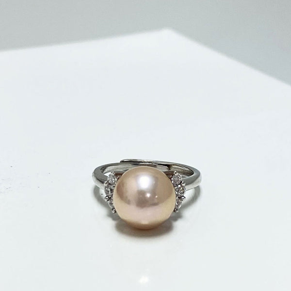 Annalise Fresh Water Pearl Ring | Rings | adjustable ring, cultured pearls, Fine Jewelry, Fresh water peach pearl, fresh water pearl ring, new arrivals, pearl and zircon ring, pink pearls, rings, s925 ring, silvery pearls, sterling silver ring, unique pearl | Dikuza