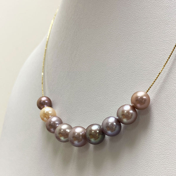 Lucia Fresh Water Multi Tone Pearl Necklace | necklace | 18" necklace, contrasting color pearl ncklace, cultured pearls, Fine Jewelry, fresh water pearl necklace, new arrivals, pearl choker, pearls necklaces, S925 necklace, S925 pendant, sterling silver necklace with pearls, unique pearl | Dikuza