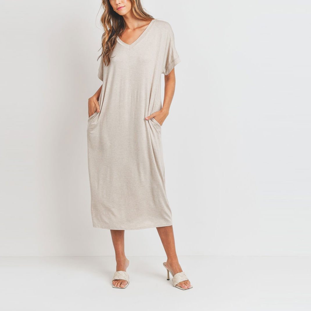 Love Kuza Easy Breezy Dolman Midi Dress Oatmeal / Small (2-6) Love Kuza Easy Breezy Dolman Midi Dress Oatmeal / Small (2-6)