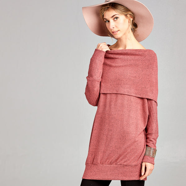 Oversized Cowl Neck Marled Sweater - Love, Kuza
