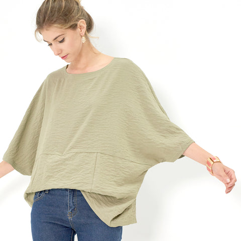 Tucked Kimono Top | Fashion Top | asymmetrical button floral top, casual, casual and everyday, everyday, fall, green, Ivory, kimono sleeve, natural, Oversize Tunic, Oversize Tunics, rayon, sage, short sleeve top, solid top, spring, summer, Summer2019, tops, transition, White, winter, womans tops, woven | Love, Kuza