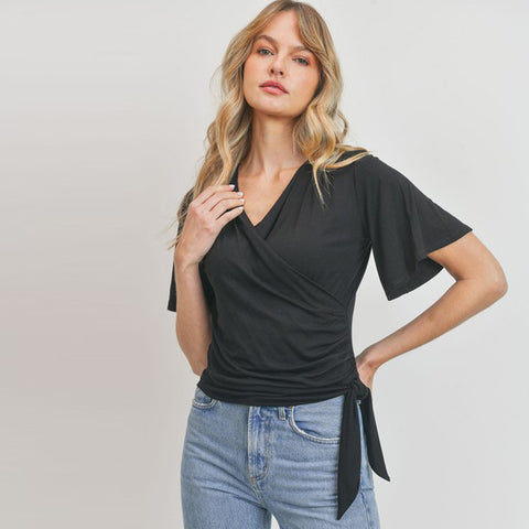 Allure V-neck Wrap Blouse | tops on sale | 3/4 sleeve top, Allure V-neck Wrap Blouse, bell sleeve top, half sleeve top, love kuza, lovely top, pretty top, side tie top, Summer2022, v neck top, v neck wrap top | Love, Kuza