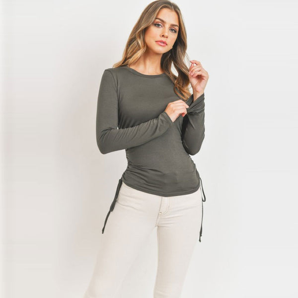 Round Neck Ruched Sides Top