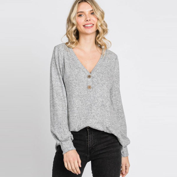 Vneck Button Sweater Knit Top
