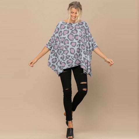 Oversize Bold Prints Knit Tunic | Fashion Top | asymmetrical hem, Bold Prints, brushed knit long sleeve sweater, classic sweater top, Leopard Dolman Hacci Sweater, leopard print, love kuza, Made in USA, new arrival, new arrivals, oversize poncho top, oversize tunics, print top, ribbed tunic tops, short sleeve top, Three-Quarter Sleeve Leopard Tunic, tunic tops, tunics | Love, Kuza
