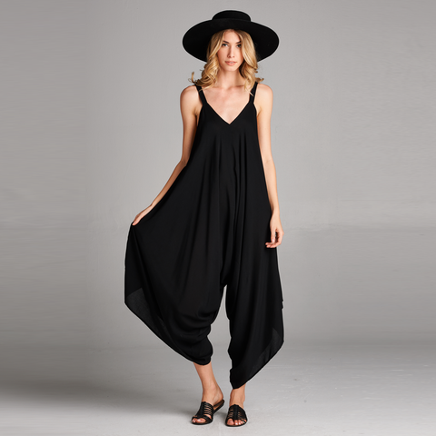 Oversized V-Neck Jumpsuit | Dress | black, charcoal, denim, fall, gray, jumpsuit, jumpsuits, Made in USA, navy, oversized v-neck palazzo jumpsuit, pantsuit, plaid, romper, rompers, White | Love, Kuza