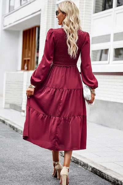 Everly Grace Smocked Tiered Midi Dress