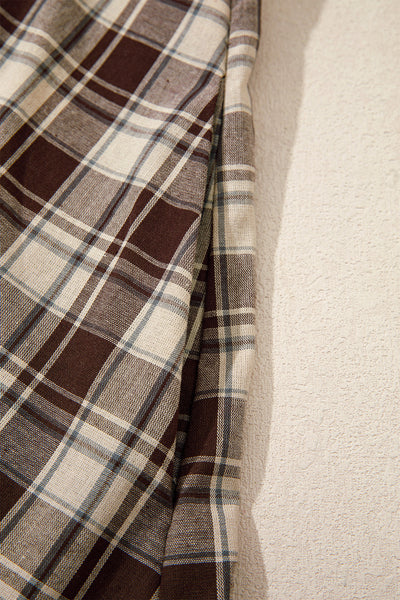 Brown Plaid Button-Front Mini Dress — supplier product-only image