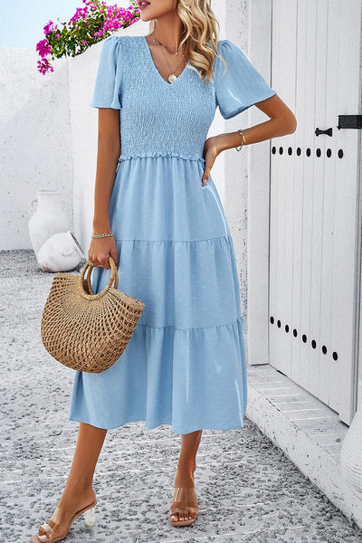 Dotted Smocked Tiered Midi Dress