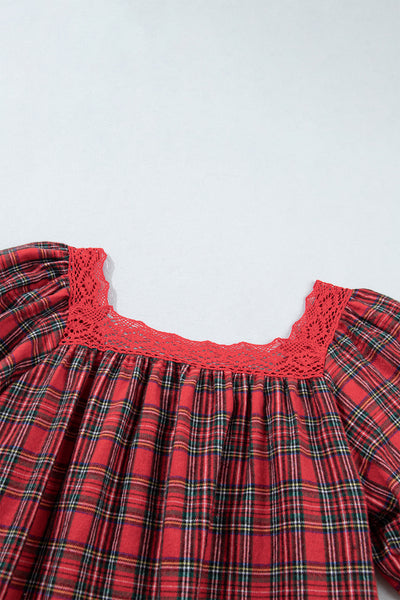 Red Plaid Lace-Trim Mini Dress — supplier product-only image