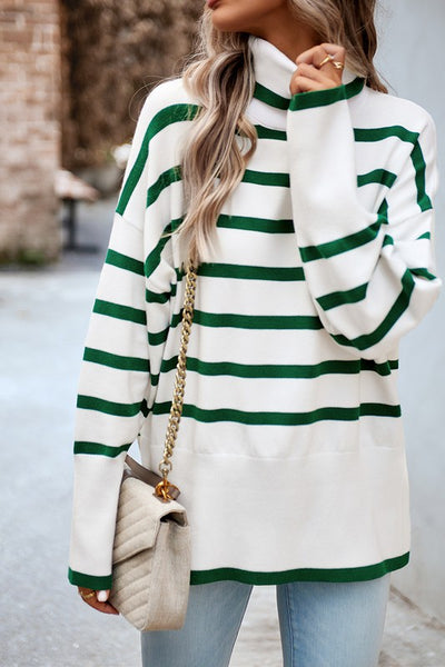 High Neck Striped Cozy Sweater