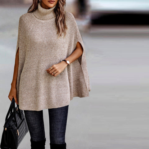 Turtle Neck Knitted Cape Poncho