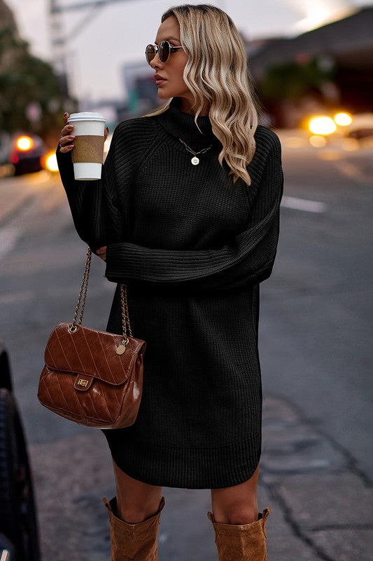Love Kuza Chunky Knit Turtleneck Sweater Dress Black / XLarge (12-14) Love Kuza Chunky Knit Turtleneck Sweater Dress Black / XLarge (12-14)