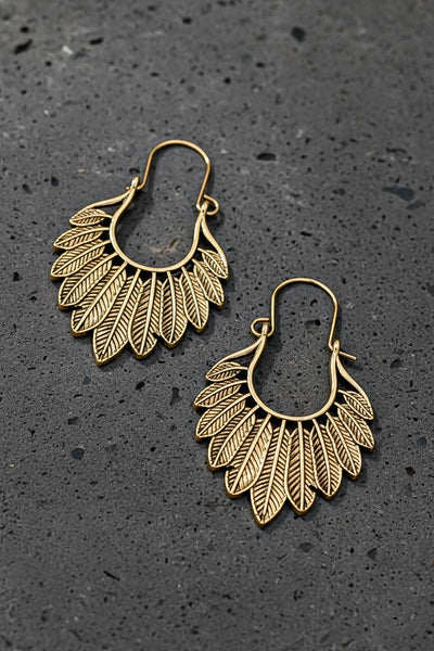 Golden Feather Halo Earrings