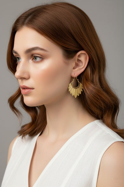 Golden Feather Halo Earrings
