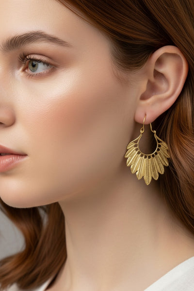 Golden Feather Halo Earrings